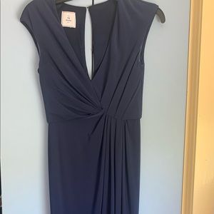 Blue long bridesmaid dress with a slit